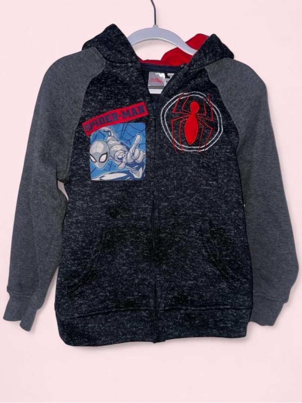 Spiderman Black & Gray Zip-Up Hoodie with Red Accents